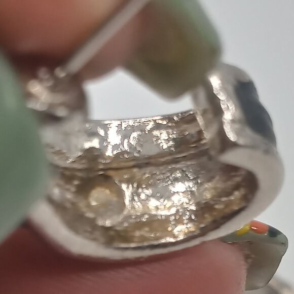 Panther Earrings Black Enamel Silver-Tone Pierced Back Open Half Hoop 1"Earrings - Picture 11 of 11